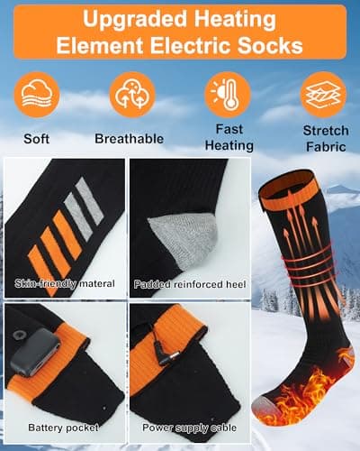 Heated Socks for Men Women with 2 Rechargeable 6000mAh Batteries, Last 8 Hours, Electric Heated Socks with 4 Temperature Settings,Ideal for Skiing, Camping, Hiking — view 2