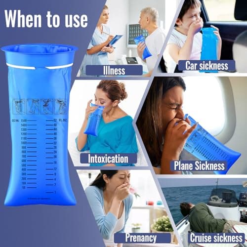 zeyedemo 28PCS Sick Bags Blue High Density Leakproof Odor Control Emesis Vomit Bags for Travel with Snap for Pregnant Women Car Bus or Aircraft — view 6