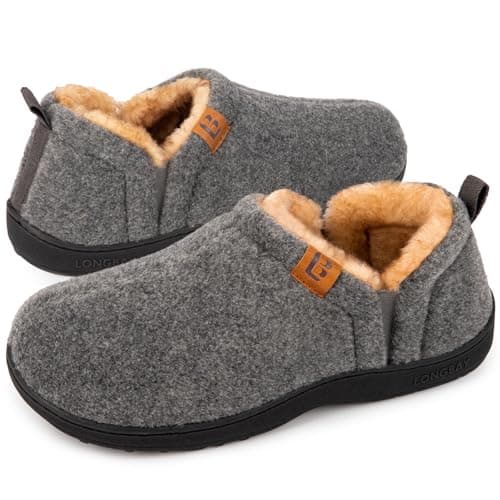 LongBay Men's Slippers Warm Memory Foam House Shoes Winter Gift Grey 6/7 UK