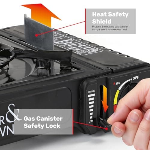 Taylor & Brown Black Portable Camping Stove with Heavy Duty ABS Cary Case & 4 Butane Gas | EN417 Compliant Premium Camping Stove Gas Portable | with Automatic Ignition & Heat Control — view 2