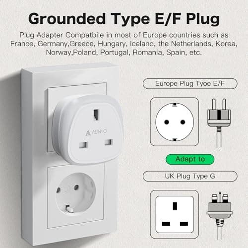 AUNNO Pack of 2 UK to European Plug Adapter, UK 3 Pin to European 2 Pin Plug Converter, Euro Type C, E, F and Type G, EU Plugs for Germany, France, Spain, Greece, Poland etc — view 2