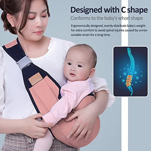 HINATAA Breathable Baby Sling, Adjustable Baby Carrier, Baby Carrier Wrap, Quick Dry, Thick Shoulder Straps for 0-36 Months Baby (Pink a) — view 4