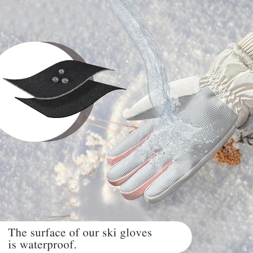 Andiker Women Waterproof Ski Gloves, Winter Touchscreen Thermal Gloves with Fleece, Windproof Snowboard Glove for Skiing Running and Cycling (Beige-pink) — view 5