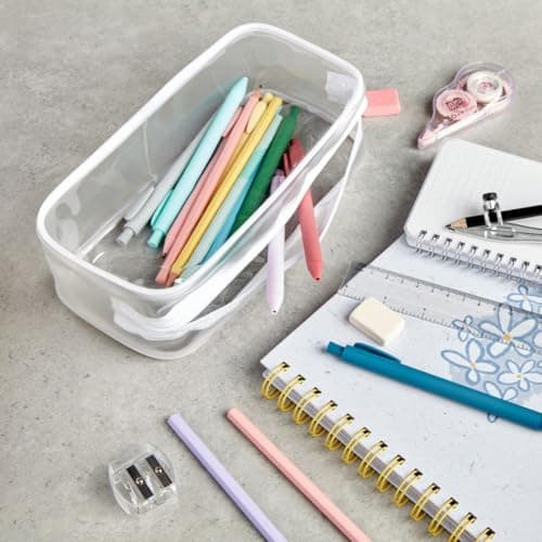 Soul Projekt Large Clear Pencil Case White, Make Up Travel Bag, Portable PVC Pouch Organizer for Students, Exam, Office, Art, School Supplies, Women, Girls, Boys, Cosmetic Toiletry Bag — view 2