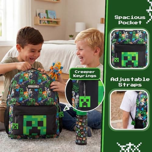 Minecraft Backpack for Boys - Creeper School Bag Kids Rucksack Gift, Black — view 3