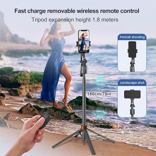Face Tracking Tripod for iPhone,70" Tall Travel Phone Tripod Stand with Light,Remote and Gesture Control,Selfie Stick for Video Recording&TikTok Live Streaming&Content Creator(with fill light) — view 5
