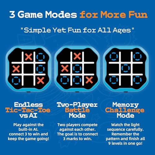 MASSRT 3-in-1 Electronic Tic Tac Toe Handheld Travel Game, Blue — view 4