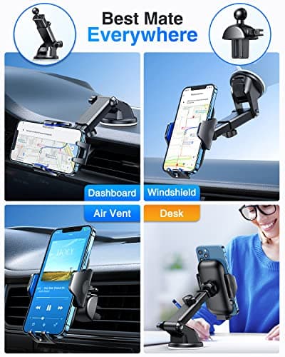 VANMASS Car Phone Holder 2026 BEST【85+ lbs Strongest Suction & Vent Clip】True Military-Grade Patent Universal Mobile Vehicle Mount Dashboard Windscreen Van Cradle for 17 Pro Max 16 15 14 Samsung, Blue — view 4