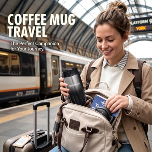 : GaoBangM 450ml Travel Mug,Insulated Coffee Cup with Leakproof Lid,Black-1 — view 6
