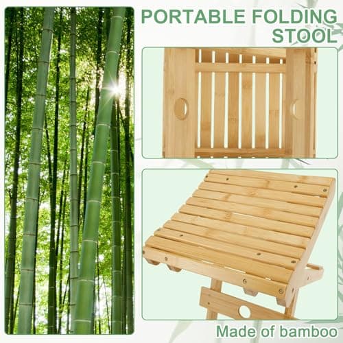 Bamboo Folding Stool,for Portable Sauna Box Arc Shape Design Foldable Sauna Chair Multipurpose Strong Load Bearing Stool for Home Outdoor Camping Fishing Beach — view 4