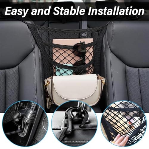 3 Layers Car Mesh Organizer, Four-Side Elasticity Auto Seat Back Net Bag Between Front Seats, Car Net Barrier of Backseat Pet Kids, Tissue Purse Holder, Storage Netting Pouch — view 5