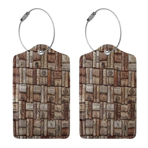 FEYUNYAN Leather Luggage Tags with Privacy Flap, 1 Pcs Travel Id Bag Tags, Wine Cork, Waterproof Suitcase Name Badge Holders with Stainless Steel Loop for Travel, Backpack, Luggage Identification — view 3