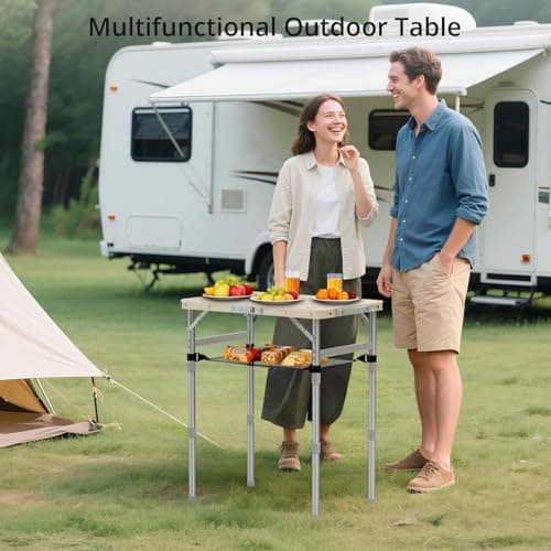 Anbte 2ft Small Folding Camping Table, Waterproof Plastic Tabletop, 58x40cm — view 2