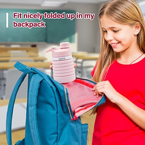 ONTA Collapsible Water Bottle- BPA Free Silicone Foldable Water Bottle for Travel, FDA Approved Food-Grade Silicone Portable Leak-Proof Travel Water Bottle, 20oz Pink — view 5