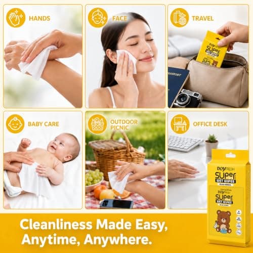 Big Dealz Super Mini Travel Wet Wipes, Sensitive, 8 Pack (64 Wipes), Yellow — view 6