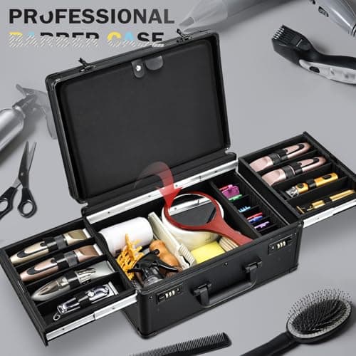 Yueieoun Barber Case with Clippers Sliding Tray, Profesional Barbers Briefcase Tool Case, Barber Cases for Clippers and Supplies, Hair Scissors Trimmer Organizer, Salon Grooming Hard Travel Suitcase — view 2