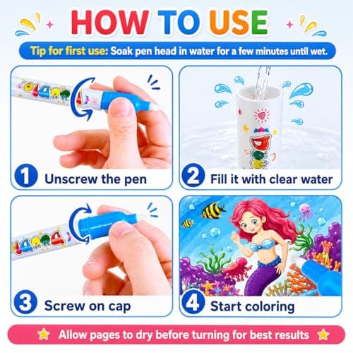 Tangdudu 6 Pieces Magic Water Colouring Books Reusable Water Painting Books for Children with 6 Pieces Water Pen, Mess-Free Educational Toys Travel Toys Activity Book for Boys & Girls 3 2 1+ — view 5