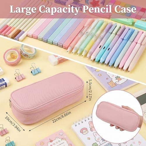 Pencil Case with Compartments, Cute Pink Pencil Case for Kids Girls Boys, Durable Stationery Supplies for School Students, Secondary School Teens, Large Pencilcase Big Capacity with Office & Travel — view 3