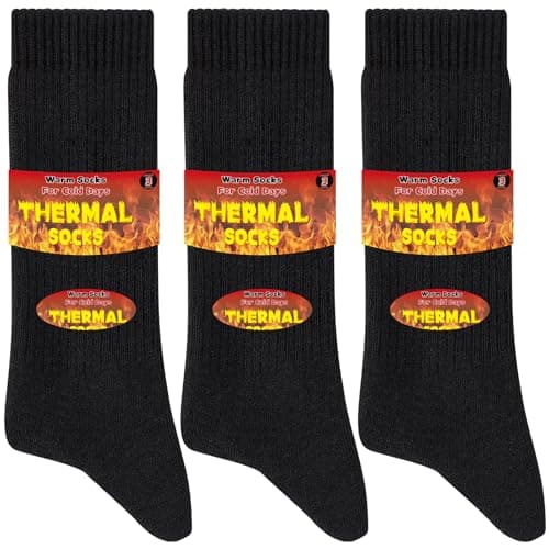 Niofind Thick Warm Thermal Socks for Men Women, Full Cushion Winter Socks, Crew Length Black Heavy Duty Heated Cotton Boot Sock for Work Outdoor Walking, Hiking, Running, Black, 6-8, 3 Pairs