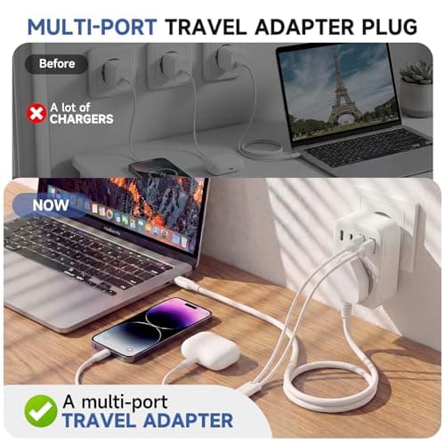 UK to European Travel Adaptor with 4 USB Ports(1 USB C),UK to EU Plug Adaptor – 40W USB C Fast Travel Adaptor, Grounded Type E/F Schuko Charger for France, Spain, Germany, Italy, Turkey, Poland, — view 6