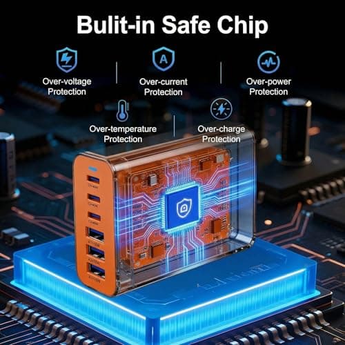 Charging Station 6 Ports Fast Charger, 165W USB-C Charger Fast Charging Plug, PD Power GaN Charger Compatible with iPhone 17/16/15 Pro, iPad, Laptops, Galaxy – Ideal for Home & Travel (Orange) — view 5