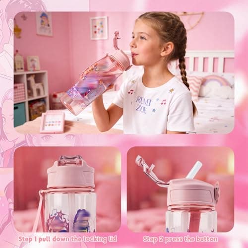 Heartsking K Pop Water Bottle for Girls, Pink Reusable Plastic Water Bottle with Straw for Sports and Travel Drinkware Merch Gift for Girls Fans Teens Party Birthday — view 6