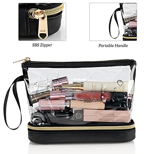 Clear Makeup Bag with Brushes Compartment Travel Toiletry Bag 2 Layer Black — view 4