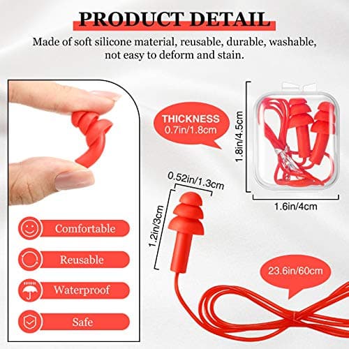 Frienda 6 Pairs Corded Earplugs Silicone for Sleeping with Cord Waterproof — view 2