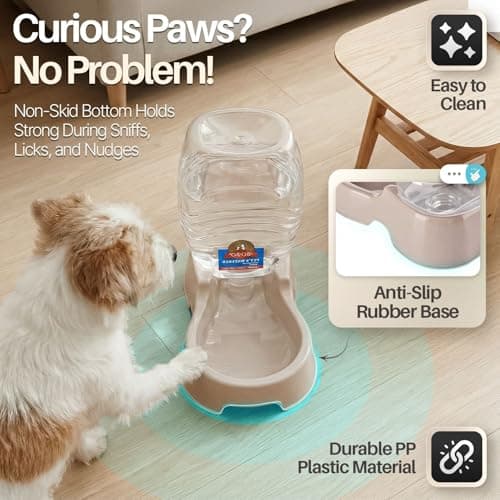 Flexzion Pet Water Dispenser Station, Beige (3/8 Gallon) Auto Replenish Gravity Waterer Drinking Fountain Bottle Bowl Dish Portable Stand for Small Dog Cat Animal — view 5