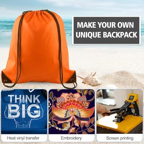 PLULON 2Pcs Drawstring Bags Bulk, Orange Drawstring Backpack String Backpack Cinch Sack Sport Gym Backpack Bags for Yoga Traveling Outdoor Sports — view 3