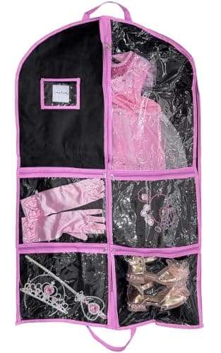 RIDESAIPU Dance Costume Garment Bag,Garment Bags with 4 Clear Zipper Pockets,Kids Hanging Clothes Cover for Girls 60x100cm(Pink,1 Pack)