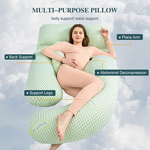 U-Shaped Ultimate Comfort 71-Inch Maternity Pillow with Organic Cotton Cover - Enhanced Memory Foam and Fiber Clusters for Maximum Support - Easy-to-Clean Removable Cover - Stylish Gray — view 2
