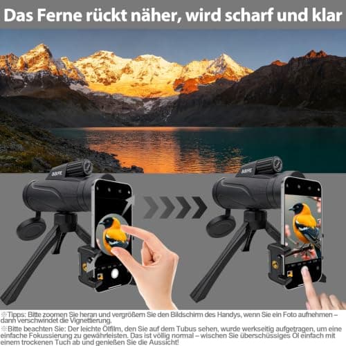 BIBIRE 12X42 Monocular Telescope for Adults High Powered Bird Watching — view 5