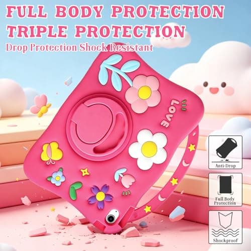Vofolen for iPad (A16)11th/10th Generation Case Kickstand Handle Flower — view 5