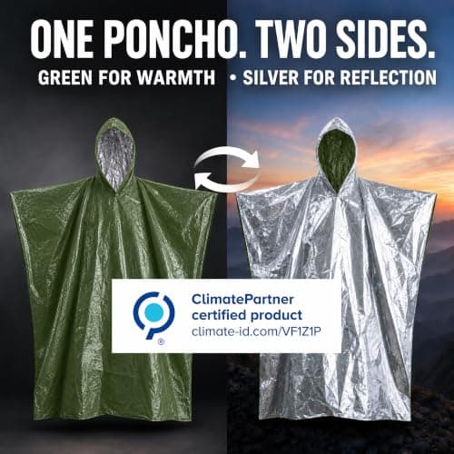 Emergency Survival Foil Poncho (4 Pack) Reversible Thermal Mylar, Green — view 6