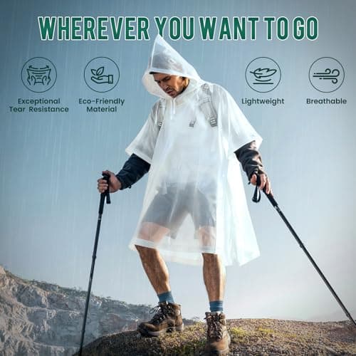 Aolegoo 2 pack of Rain Ponchos, Portable Adults Waterproof Ponchos, Reusable raincoat with Hoods for Camping, Hiking Travel, Amusement Parks, Festival Mac (White) — view 5