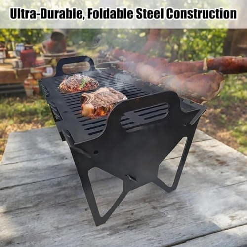 Slot Grill Portable BBQ, Collapsible BBQ Grills for Easy Storage Steel, Foldable Barbecue Tabletop Rack, Tool-Free Setup, Lightweight for Camping, Tailgating, Travel, Outdoor Cooking (High 25cm) — view 2