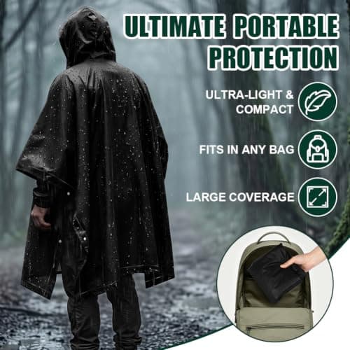 HOTUT Rain Poncho Raincoats for Adults, 2 Pack EVA Rain Poncho, Reusable Rain Jacket Rainwear with Hoods and Sleeves, Waterproof for Emergency,Camping, Hiking Travel, Amusement Parks, Festival Mac — view 6