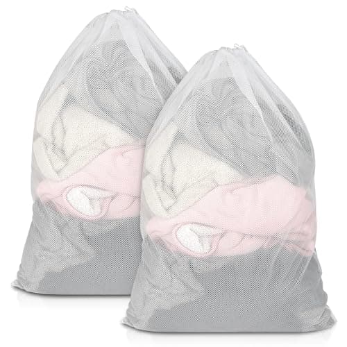 2 Pack Mesh Laundry Bags 23x34 Inch Drawstring Locking for Travel Home