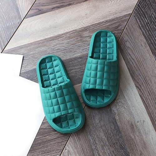 Women's Men's Summer Indoor Bathroom Slippers with Soft Cushion Sole, Non-Slip Rubber Outsole for Hotel Home Use, Solid Color Sandals for Couples (Green, 4) — view 3