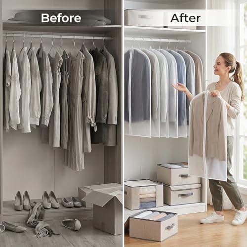 CNMTCCO Clothes Covers Protector Bags 6Pcs With Zip PEVA Translucent Garment Covers Set (60 X 100 Cm) For Suits, Dresses, Jackets, Shirts, And Evening Gowns – Storage And Protection — view 6