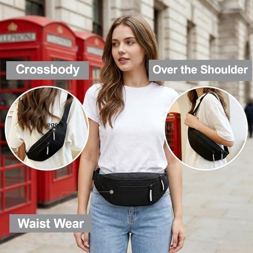 Bum Bag – Lightweight Waist Bag & Waterproof Fanny Pack for Women & Men, Secure Travel Belt Bag for Festivals, Hiking, Running, Holidays – Ideal Bum Bags for Ladies & Men (Black) — view 5
