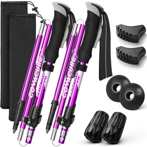 covacure Hiking Poles, 7075 Aluminum Tri-fold, Adjustable Height, 2PCS