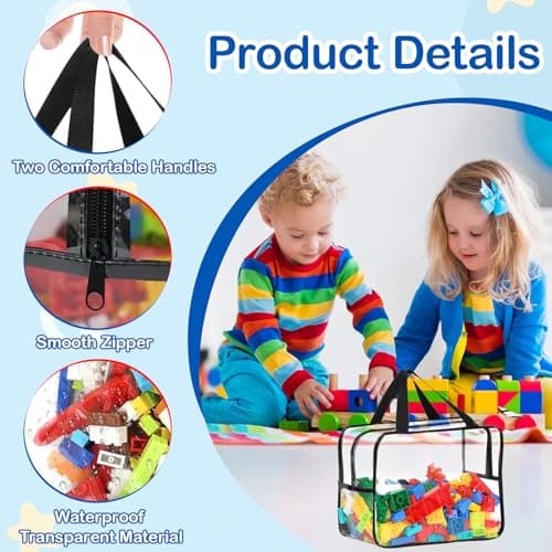 Toy Storage Bags, 4 Pcs Clear PVC Toy Storage Bags, Clear PVC Toys Organiser Bag with Handle Reusable Waterproof Travel Case Pouch for Building Blocks Puzzle Balls Pretend Play Toys(30x20x10cm) — view 3