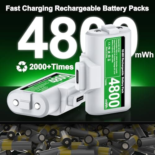 HEYLICOOL Rechargeable Batteries for Xbox One/Xbox Series X|S Controller,2x4800mWh Xbox Controller Battery Pack, Play and Charge Kit for Xbox Series X/S,Xbox One/Elite,Xbox One S/X with LED Indicator — view 2