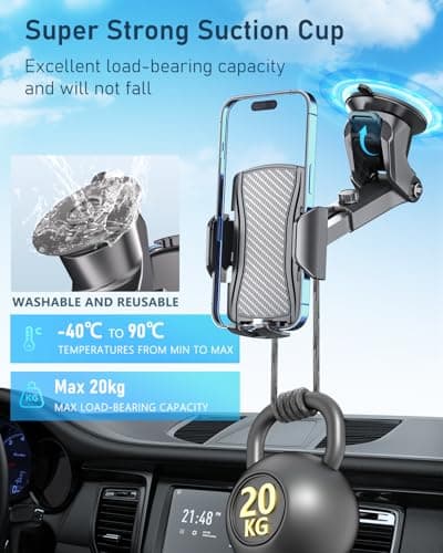Hoppac Phone Holder for Cars, Ultra Strong Suction Car Phone Mount Cradle for Dashboard Windscreen, 360° Rotation & One Button Release, for iPhone Smartphone 4.0''-7.0'' — view 2
