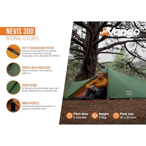 Vango Nevis 300 Tunnel Tent Hiking Backpacking Wild Camping | DofE Recommended Kit | Waterproof, Easy Setup, Lightweight, Compact | Alloy Poles & 3000mm HH Material (3 Person) — view 6
