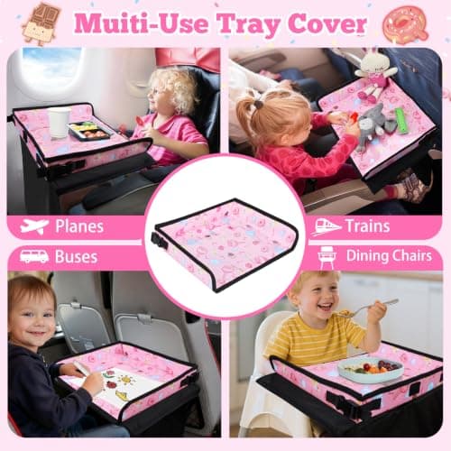 Babenest Airplane Tray Table Cover for Kids with Pockets, Candy Pink — view 5