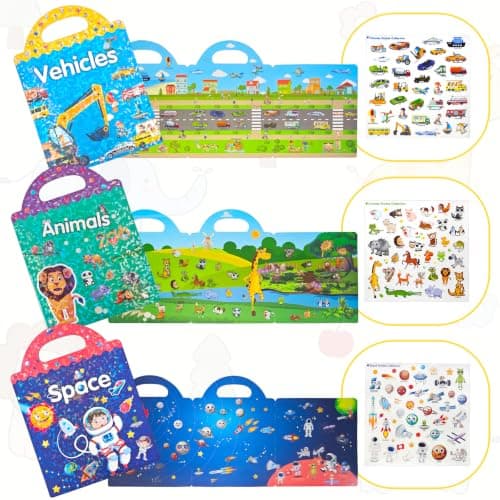 3Pcs Reusable Sticker Books for Toddlers Travel Toys with 3D Puffy Stickers — view 3