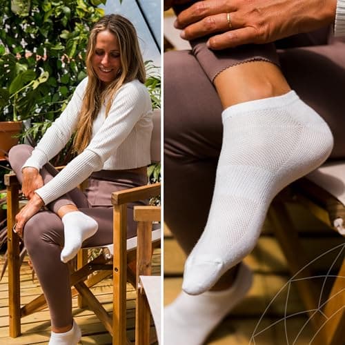3 Pairs Women's Bamboo Trainer Socks, Arch Support, White, UK 4–7 — view 2